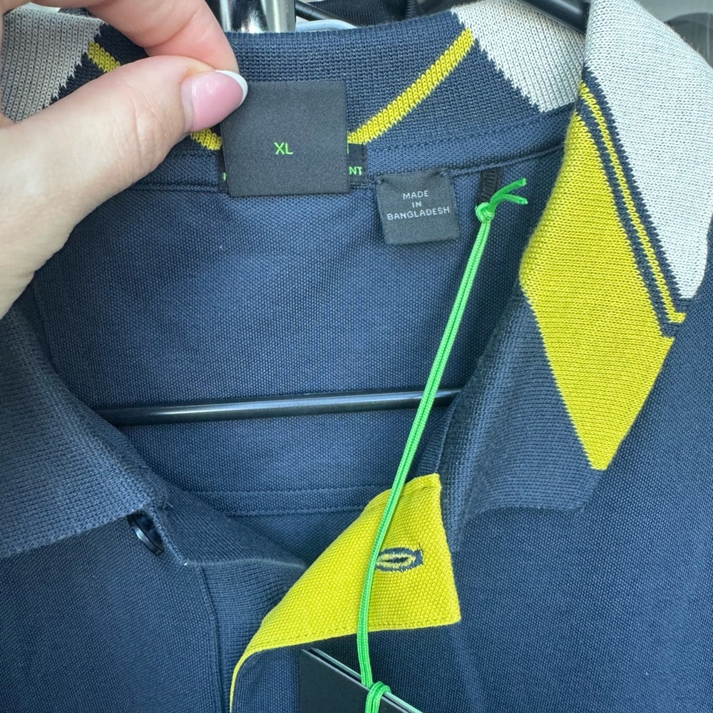 Boss Men's Navy Polo Shirt with Yellow and White Details Size X-Large - Picture 3 of 5